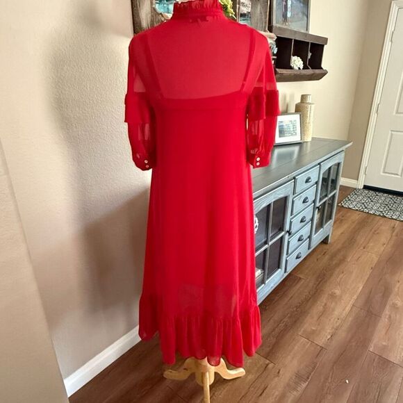 Sandro Womens Sheer Detachable Slip Ruffled Georgette Midi Dress Red Size 40 - Picture 9 of 16